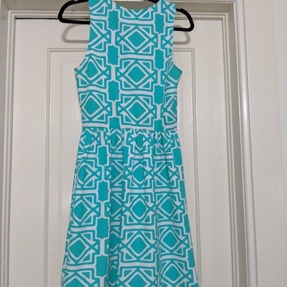 Aqua and White Fit and Flare Dress (S/M) - Picture 3 of 4